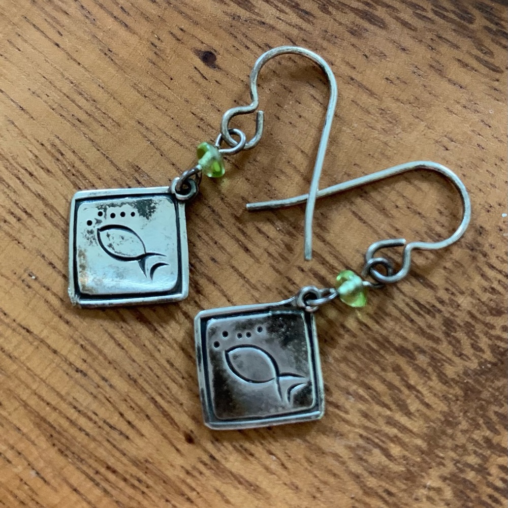 Sterling Fish & Peridot Dangle Earrings